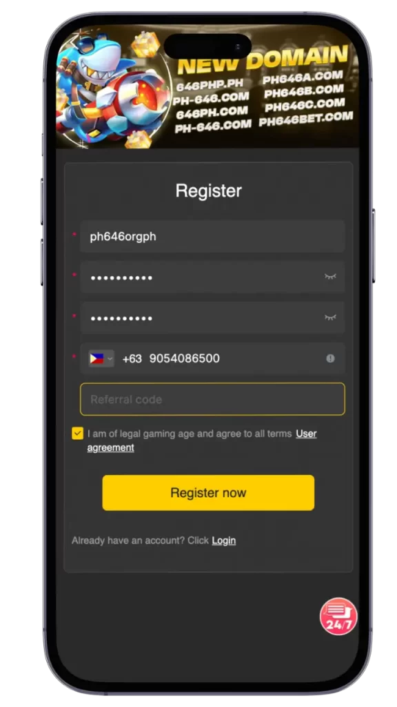 ph646 casino register